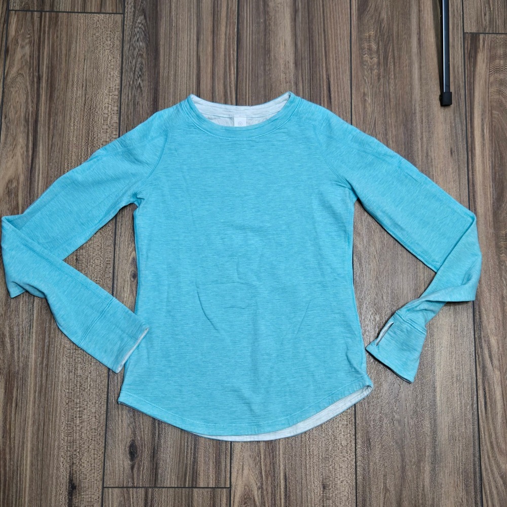 Ivivva Lululemon Girls Size 12 LS Athletic Top Blue Heathered Thumbholes